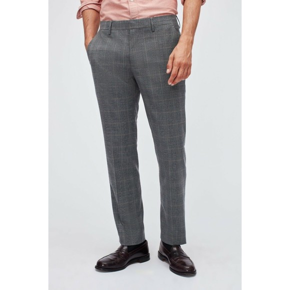 BONOBOS Italian Stretch Wool Dress Pants Slim Fit Gray 32x37 Unfinished Seam NEW